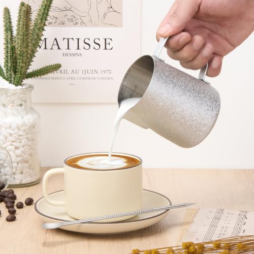 Milk Frothing Pitcher 12oz Frother Cup Barista Tools (Crackle / 12 Ounces)