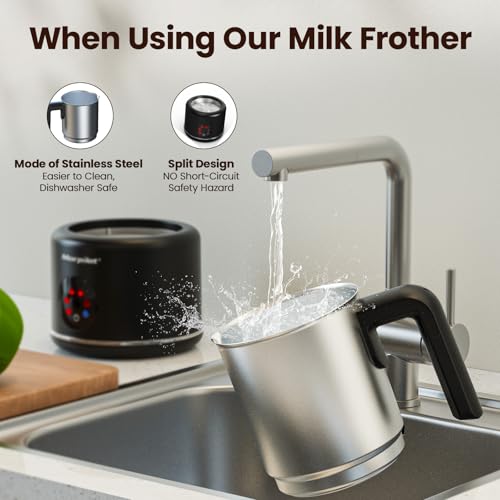Large Electric Milk Frother and Steamer (Black-Stainless)
