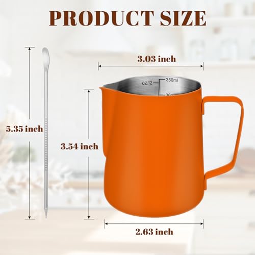 Milk Frothing Pitcher 12oz Frother Cup Barista Tools (Orange / 12 Ounces)