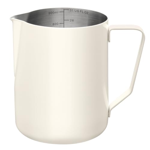 Milk Frothing Pitcher 31oz Frother Cup Barista Tools (White / 31 Ounces)