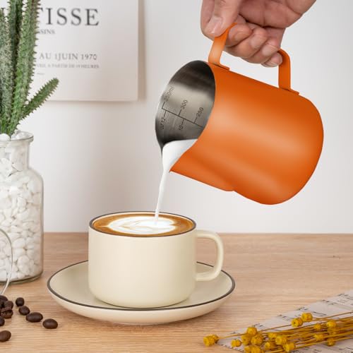 Milk Frothing Pitcher 12oz Frother Cup Barista Tools (Orange / 12 Ounces)