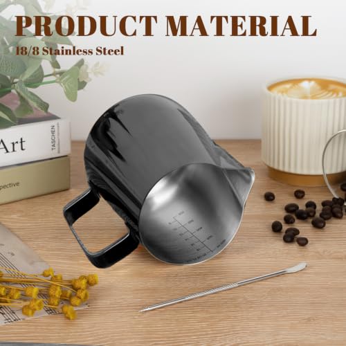 Milk Frothing Pitcher 20oz Frother Cup Barista Tools (Bright Black / 20 Ounces)